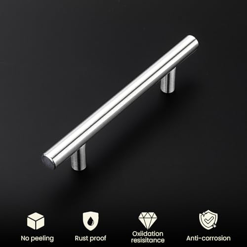 homdiy 20 Pack Brushed Nickel Round Bar Cabinet Pull Drawer Handle Stainless Steel Modern Hardware for Kitchen Cabinet Cabinets and Dresser Drawers, 4in Center to Center 201SN - color: Brushed Nickel, size: 4in hole centers