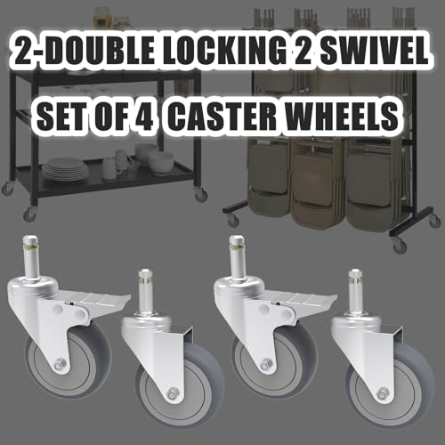 RILIDRI 2-Inch Swivel Stem Caster, 7/16-Inch Stem Diameter Rubber Wheel, Thermoplastic Rubber TPR Replacement Wheels - 4 Pack(2 Brakes 2 Swivel) - size: 2 Inch-125LB(2 Dual Brakes)