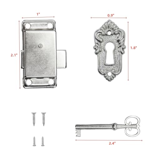 Antique Cabinet Lock, Nickel, 2.09x1.06 Inch, 2 Sets - color: Nickel B, style: Rectangular