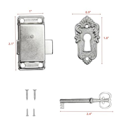 Antique Cabinet Lock, Nickel, 2.09x1.06 Inch, 2 Sets - color: Nickel B, style: Rectangular