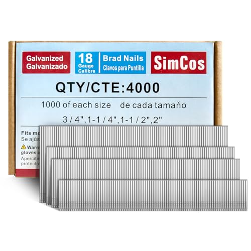 SimCos 18 Gauge Brad Nails 4 Sizes (2",1-1/2",1-1/4",3/4"),4000-Pack - size: Assembly 4000