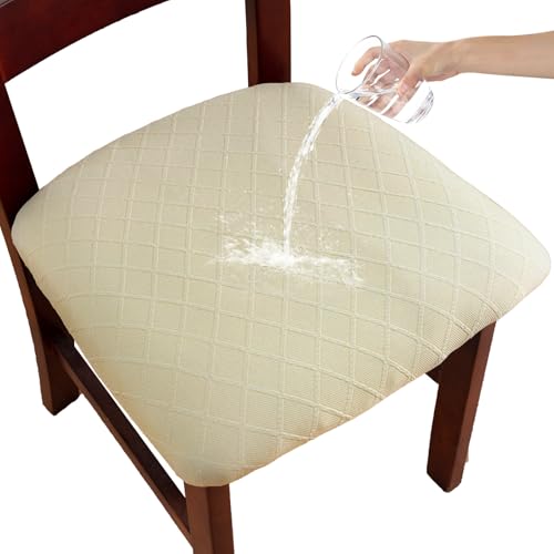 Waterproof Dining Room Chair Covers Set of 6,Beige,Small - color: Beige-diamond Pattern, size: Small-6 PCS
