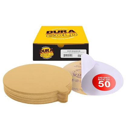 Dura-Gold Premium 6" Gold PSA Sanding Discs - 240 Grit, Box of 50 - Self - size: 240-Grit