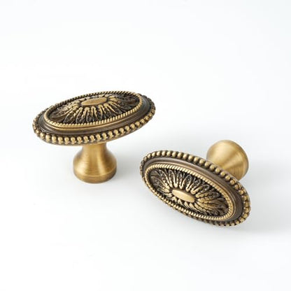 2 Pack Solid Brass Cabinet Knobs, Oval Drawer Knobs, Antique Brass Cabinet Knobs for Kitchen, Bathroom, and Furniture - size: Knob-I