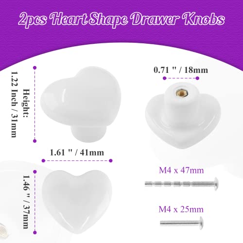 2pcs Ceramic Heart White Drawer Knobs, Cute Cabinet Pulls for Kids - color: White + Heart Shape, size: 2 Pack