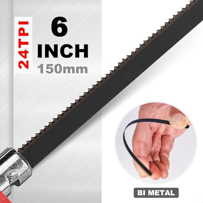 HAUTMEC Mini Hacksaw with Miter Box, 6" Metal Hand Saw with 6 Pcs Bi-Metal HSS Blade, 5.3" Aluminum Miter Box for 45° 90° 135° Precision Cuts, Small Hack saw for Steel, Wood, PVC & Craft (HT0262) - style: Mini Hacksaw Set | 3 PC