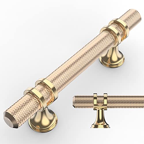 Amerdeco 10 Pack Knurled Gold Cabinet Pulls 5 Inch Length (3 Inch Hole Center) Brushed Brass Kitchen Cabinet Handles for Drawer Dresser, Cupboard and Wardrobe ZH0025 - color: Gold, size: 3"/76MM Hole Center, style: 10 Pack