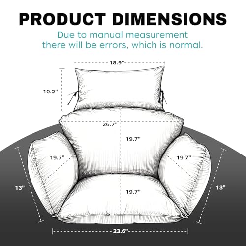 Egg Chair Cushion Replacement, Waterproof Thicken Hanging Egg Swing Chair Cushion for Outdoor Furniture, Wicker Rattan Hammock Basket Cushion with Headrest Pillow 47x31.5x4.7 inch, Grey - color: Grey