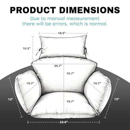 Egg Chair Cushion Replacement, Waterproof Thicken Hanging Egg Swing Chair Cushion for Outdoor Furniture, Wicker Rattan Hammock Basket Cushion with Headrest Pillow 47x31.5x4.7 inch, Grey - color: Grey