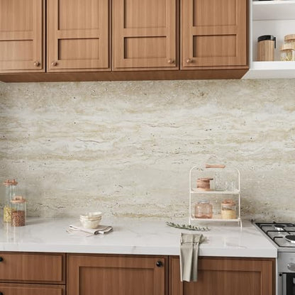 VEELIKE Beige Travertine Marble Contact Paper for Countertops Waterproof Peel and Stick Countertop Vinyl Wrap 24''x118'' Self Adhesive Removable Stone Marble Wallpaper for Counter Top Coves Kitchen - size: 24" x 118"