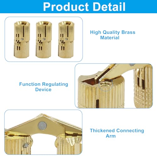 10 mm Hidden Brass Barrel Hinges, 12 Pack - style: 10mm