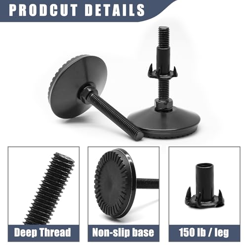Black M8 Fixed Leveling Feet 4 Pack T-Nuts Wrench Incl - size: M8*50mm, 4Pcs