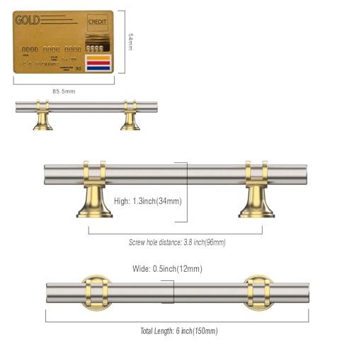 Amerdeco 10 Pack Brushed Satin Nickel and Gold Cabinet Pulls 3.75 Inch(96MM) Hole Centers Kitchen Cabinet Handles Cabinets Hardware Drawer Pulls ZH0058 - color: Gold+Brushed Satin Nickel, size: 3.75"/96MM Hole Center