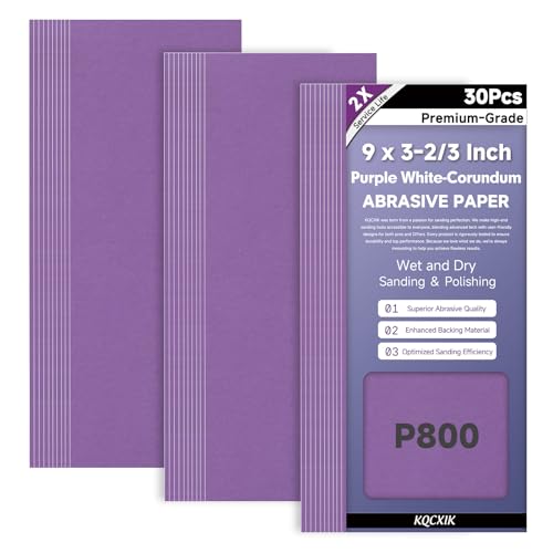 30-Sheet Premium White Corundum Wet Dry 800 Grit Sandpaper - size: 9 x 3-2/3 Inch, style: 800 Grit