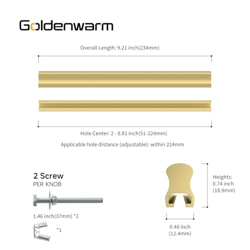 Goldenwarm 6 Pack 2-8" Gold Adjustable Drawer Pulls for Kitchen Handles - color: Matte Gold, size: 2 in to 8 in (51-224 mm)
