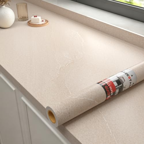 Decotalk 30x120 Inch Matte Beige Marble Contact Paper for Countertops Peel and Stick Countertop Contact Paper Beige Marble Wallpaper Matte Counter Top Vinyl Wrap Waterproof - size: 30" x 120"