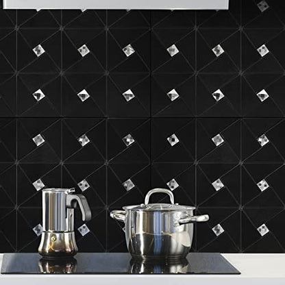 Art3d Peel & Stick Backsplash， Metal Mosaic Tiles, 10 pcs, Black Windmill - color: Black, size: 12x12 Inch