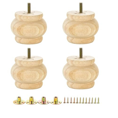 4PCS Wood Furniture Legs 2.56 inches Furniture Legs with Bolt Walnut Sofa Legs Couch Legs Replacement for Legs for Piano Bench, Chest-Turned-Coffee Table (Lantern Shape Unfinished) - color: Lantern Shape Unfinished