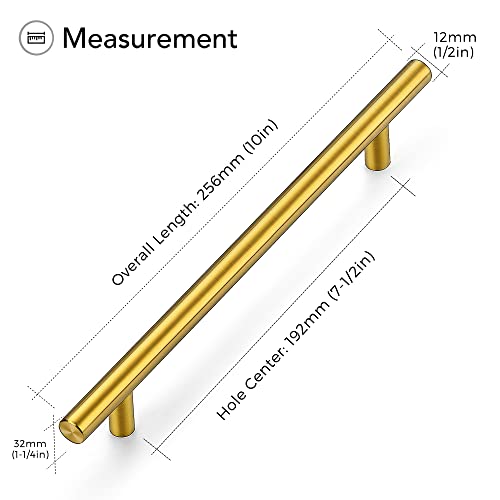 Ravinte Brushed Brass Cabinet Handles, 5 Pack Drawer Pulls, 7-1/2 in - size: 7-1/2 Inch Hole Centers