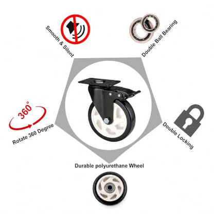 5" Swivel Casters Set of 4, Heavy Duty Locking Casters with Brakes - color: Black, size: 5 inch