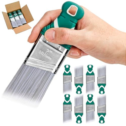 9 Pack 2" Angled Paint Brush Set, Synthetic Bristles, Rubber Short Handle - size: 2 Inch Angled, 9 Pack