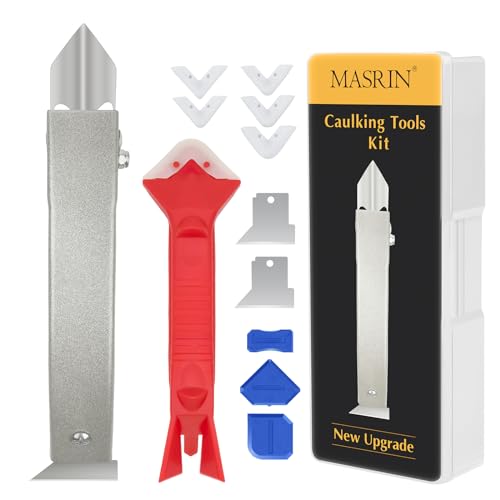 Caulking Tool-Caulk Remover Tool Kit,Grout Removal Tool,Silicone Bathroom Caulk Finishing Tool with Stainless Steel Scraper and Metal Handle for Bathroom,Kitchen,Bathtub,Sink Joint,Window - color: Silver