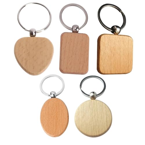 Blank Wood Keychains - Beech Wood DIY Craft Blanks for Engraving | 50 Pack