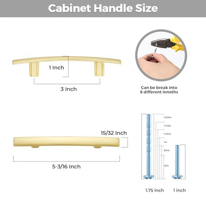 30 Pack Brushed Brass Cabinet Handles, 3" Hole Center Curved Pulls - color: Brushed Brass, size: 3" Hole Center