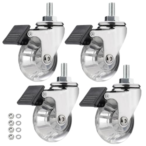 3" Stem Caster Wheels, M8×25mm, with Brake, Clear - color: Clear Brake, size: 3",M8x25