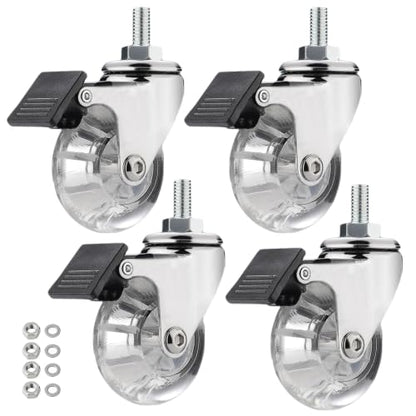 3" Stem Caster Wheels, M8×25mm, with Brake, Clear - color: Clear Brake, size: 3",M8x25