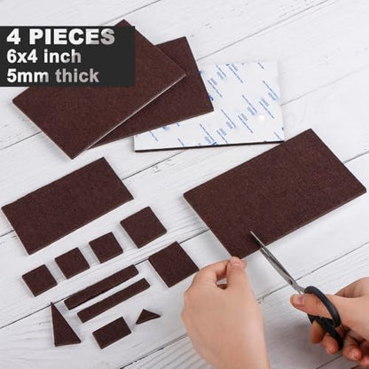 Large Felt Furniture Pads 6" x 4" Set of 4 Cut Furniture Felt Pads Sheets Brown Self Adhesive Anti Scratch Heavy Duty 5mm Thick Floor Protector for Hardwood Floorfor Hardwood Floor - size: 4pcs Rectangle