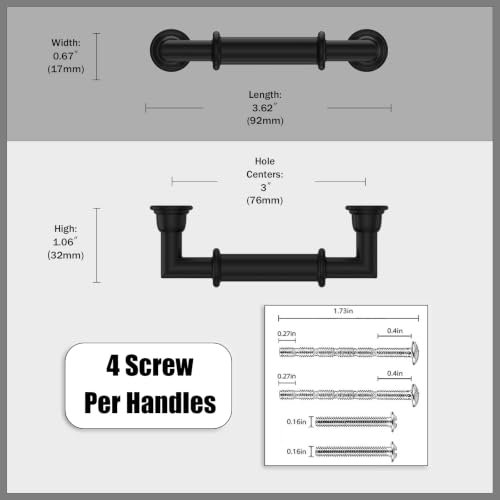 10 Pack Matte Black Cabinet Pulls 3 Inch(76mm) Kitchen Cupboard Handles Solid Heavy Duty Zinc Alloy Drawer Pulls - color: Matte Black, size: 3" Hole Center