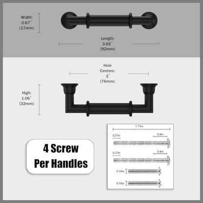 10 Pack Matte Black Cabinet Pulls 3 Inch(76mm) Kitchen Cupboard Handles Solid Heavy Duty Zinc Alloy Drawer Pulls - color: Matte Black, size: 3" Hole Center