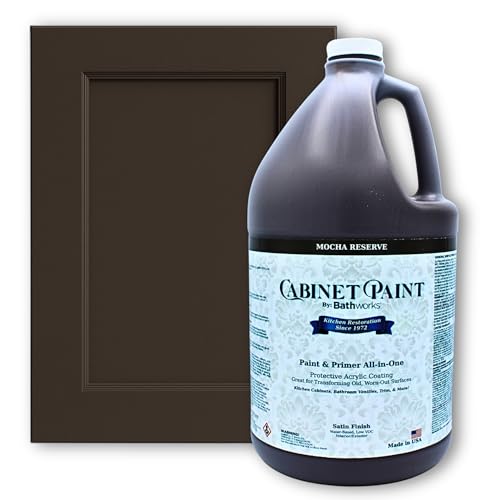 Bathworks Kitchen Cabinet Paint - Satin, Pro-Grade Formula by Refinishing Pros Since 1972, Low-VOC, Scrub Resistant, for Wood, Laminate & MDF Cabinets, Vanities, Furniture (Mocha Reserve, 1 Gallon) - color: Mocha Reserve, size: 128 Fl Oz (Pack of 1)