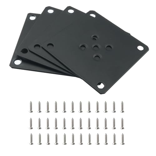 4 Piece Set Furniture Legs Sofa Flat Metal Mounting Plate for Mid-Century Sofa Legs Black with Screws Square Furniture Hardware Flat Bracket Base for Cabinet Chair Seat Repair Replacement