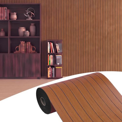 Elvone Peel and Stick PVC Slat Wood Wall Panel, Walnut, 118" x 15.7" - color: Walnut, size: 15.7" x 118"