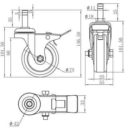 Finnhomy 3 Inches Stem Caster Wheels Set of 4 Heavy Duty 7/16 Inch Stem Diameter Swivel Locking Casters Replacement Wheels for Utility Cart/Mop Bucket/Wet & Dry Vacuum/Grills/Shop Mechanic Stool - style: 3" (with Brake)