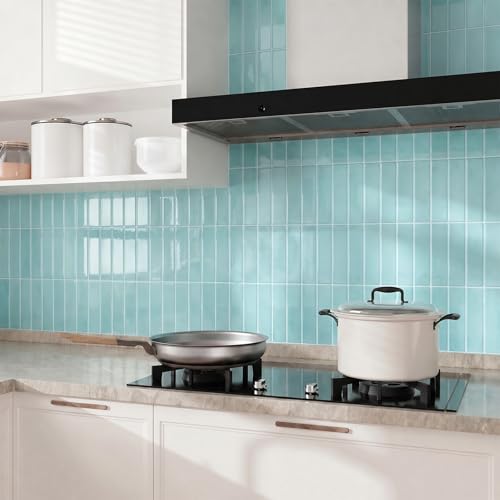 Peel and Stick Backsplash Tile for Kitchen, 10 Sheets, 11.42''x9'' - color: Lake Blue