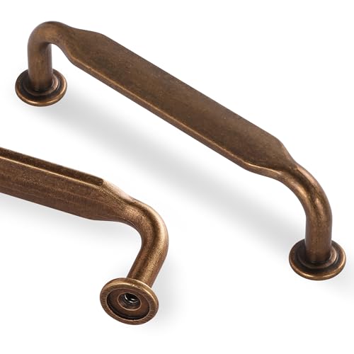 Lardmon 10 Pack Antique Brass Modern Cabinet Pulls 3.75 Inch(96mm) Hole Center Kitchen Cabinet Handles Solid Drawer Pulls Heavy Duty Kitchen Hardware Vanity Pulls Dresser Handles - color: Antique Brass, size: 3.75 Inch Hole Center, style: 10 Pack