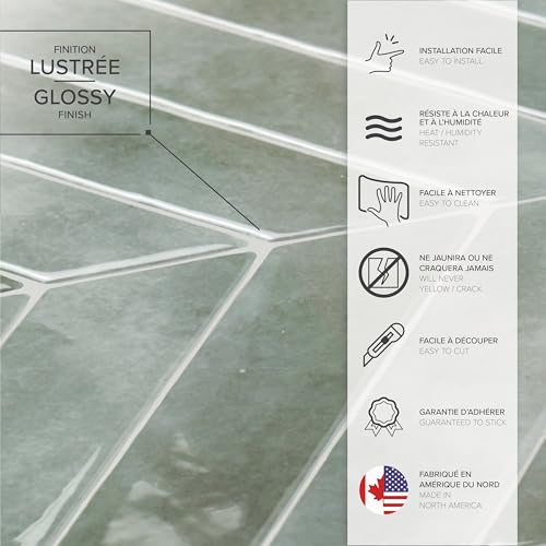 SMART TILES Peel and Stick Backsplash - 5 Sheets of 11.43" x 9" - 3D Adhesive Peel and Stick Tile Backsplash for Kitchen, Bathroom, Wall Tile - color: Solna Green