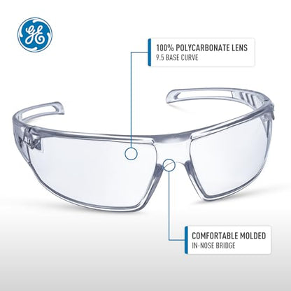 GE Safety Glasses Eye Protection - UV Shield Lenses Scratch-Resistant Clear