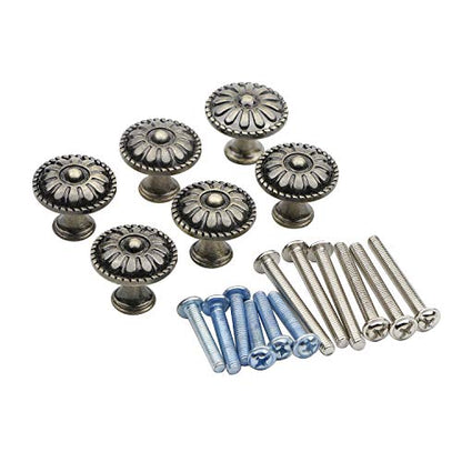 6Pcs Antique Round Cabinet Knobs Single Hole for Drawer Cupboard
