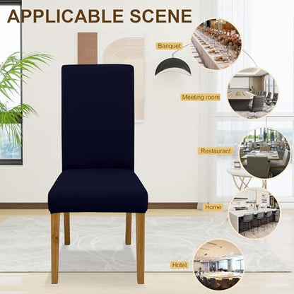 Dining Chair Covers, Dining Room Chair Cover Set of 4 - color: Milk Silk Navy Blue, size: 4