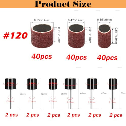 Sanding Drum Set for Most Rotary Tools-Includes 120 Aluminum Oxide Sanding Sleeves for Drum Sanders(120Grit) and 12 Drum Mandrels-Sanding Bits Tool Accessories with Box - size: 132PCS