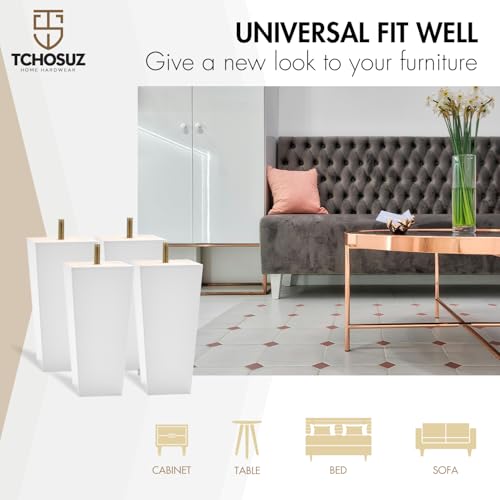 8 Inch / 20cm Wooden Furniture Legs, Set of 4 Solid Wood White Pyramid Sofa Legs Couch Feets with Hanger Bolt & Screws, Mid-Century Modern Furniture Replacement Feet for Home DIY - color: White, size: 8"/20cm