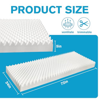 72 * 24 * 5 Inch Egg Crate Foam Padding Pressure-Relieving High-Density Upholstery Foam for Air Circulation Cuttable Cushion Pad for Sofa Chair Hospital - size: 72×24×5 IN