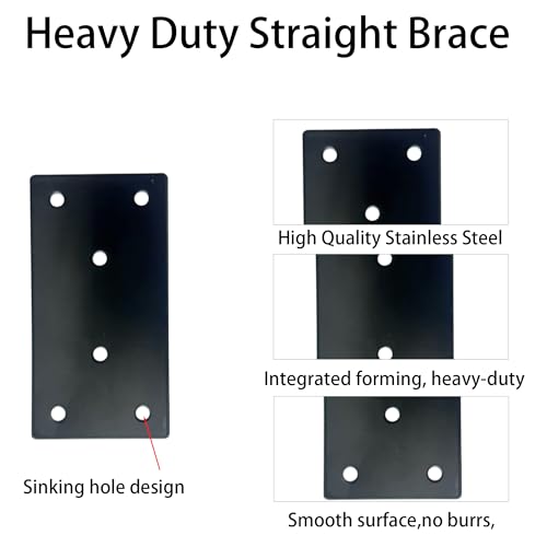 8PCS Black Stainless Steel Mending Plates Straight Metal Repair Brackets Flat Brace Hardware for Wood Furniture Cabinet Shelves Fixing Joining with Screws Kit(3.15"x1.57") - size: 3.15”x1.57”