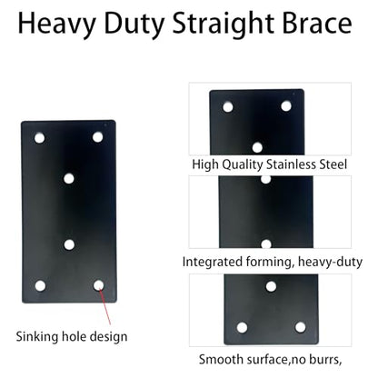 8PCS Black Stainless Steel Mending Plates Straight Metal Repair Brackets Flat Brace Hardware for Wood Furniture Cabinet Shelves Fixing Joining with Screws Kit(3.15"x1.57") - size: 3.15”x1.57”
