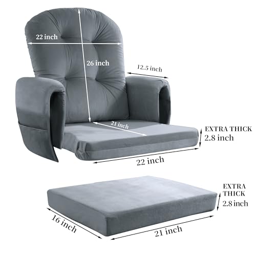 HOMBYS Glider Rocker Replacement Cushions 5 PCS with Storage Side Pocket, Velvet Fabric, Foam & Microfiber Filling, Non-Slip & Washable,Thickened & Supportive, Designed for Glider Rocking Chair - color: Grey