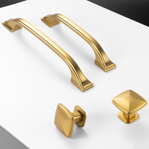 Brushed Gold Cabinet Knobs Square Cabinet Pulls 10 Pack 1990 - color: Brushed Gold, size: 1-1/4 Inches, style: 10 Pack Square Knob